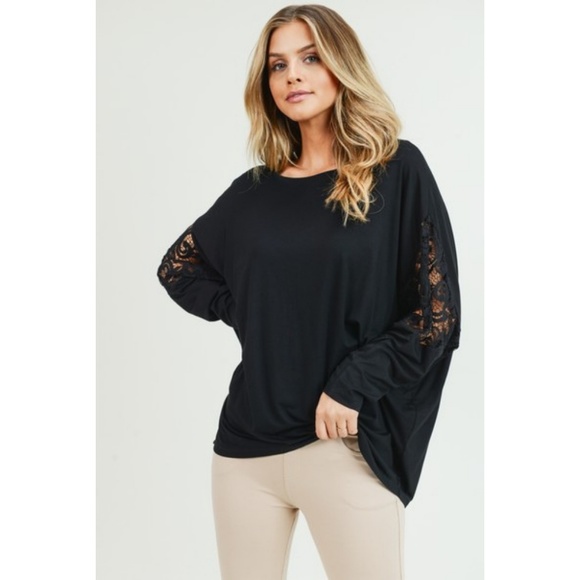 Women's Soft Knit Dolman Sleeve Top Stretchy Black - Picture 3 of 6
